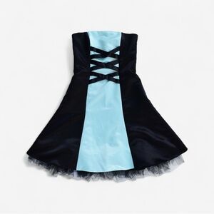 JESSICA MCCLINTOCK Black Rare Vintage 80s 90s Prom Blue Satin Corset Dress